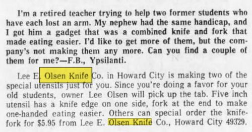 Olsen Knife Company - Nov 1971 Newspaper Query (newer photo)